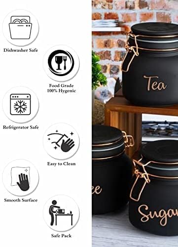 Red-Rubby RedRubby 700ml Glass Airtight tea coffee sugar containers for Kitchen Storage Container with Lid For Tea Coffee Sugar Dry Fruit jars Square Shape Storage Jar Set of 3 BlackRound - Image 5
