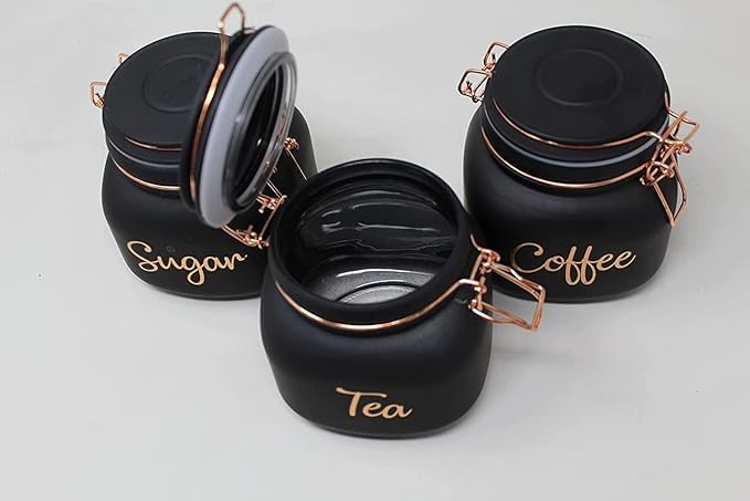 Red-Rubby RedRubby 700ml Glass Airtight tea coffee sugar containers for Kitchen Storage Container with Lid For Tea Coffee Sugar Dry Fruit jars Square Shape Storage Jar Set of 3 BlackRound - Image 4
