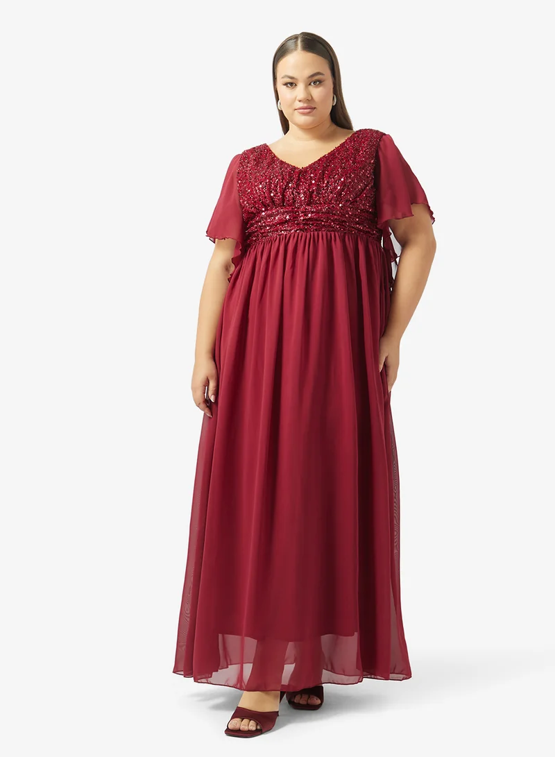 Plus Size Shimmer Bodice A-line Dress