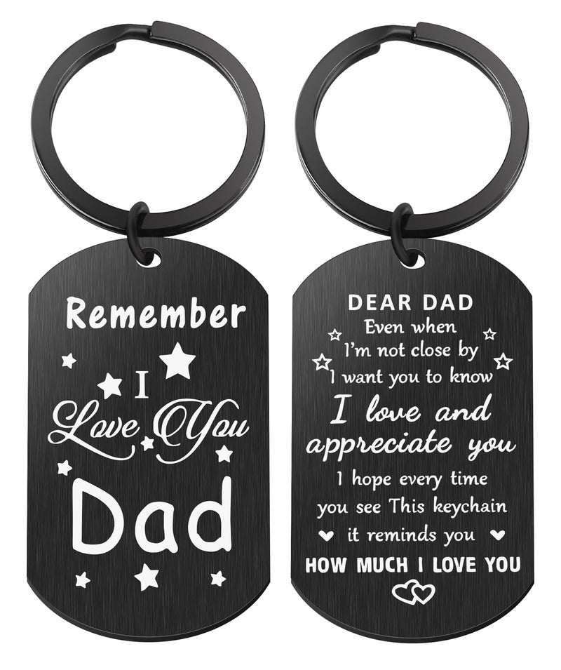 Keniot Father’s Day Gifts, Dad Birthday Gifts from Daughter Son, Double Side Remember I Love You Dad Keychain for Christmas Valentine's Day - Image 1