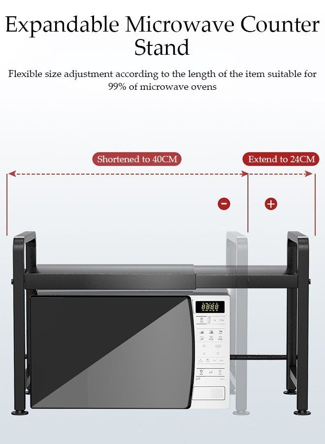 DUNISO Microwave Oven Rack, Microwave Oven Rack, Expandable Horizontal Extension Microwave Shelf, Toaster Stand Shelf for Kitchen Supplie Kitchen Counter Organizer for Toaster Oven Rice Cooker - Image 3