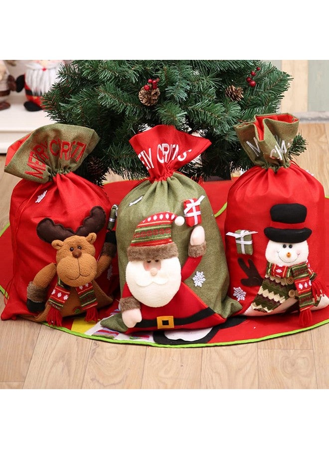 NaSeny 3D Fabric Christmas Gift Bags,22×13.8 Inch Drawstring Christmas Gift Bags Reusable Santa Sack Extra Large Christmas Tree Decorations Christmas Party Supplies (3Pcs) - Image 1