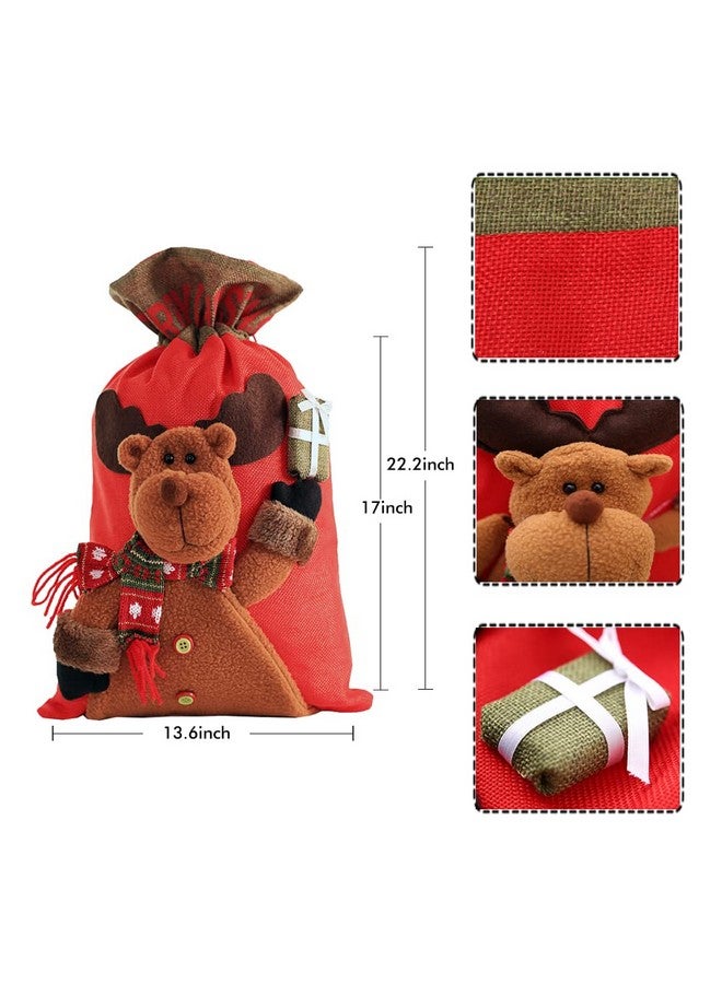 NaSeny 3D Fabric Christmas Gift Bags,22×13.8 Inch Drawstring Christmas Gift Bags Reusable Santa Sack Extra Large Christmas Tree Decorations Christmas Party Supplies (3Pcs) - Image 2
