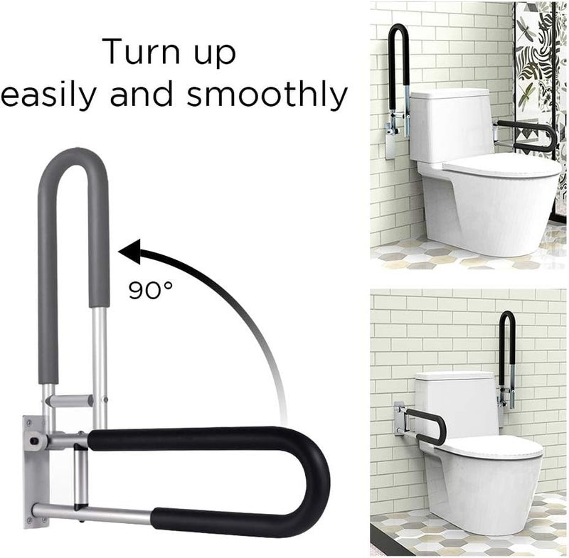 BATH GURU Aluminium Bathroom Flip Up Safety Handrail Support for Senior Citizens, Handicapped, Elderly, Wall Mounted Grab Bars for Toilet Seat, Bathtub 24 Inch, Silver Pack of 1 - Image 3