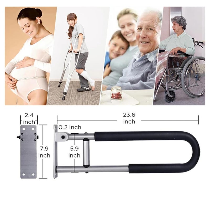 BATH GURU Aluminium Bathroom Flip Up Safety Handrail Support for Senior Citizens, Handicapped, Elderly, Wall Mounted Grab Bars for Toilet Seat, Bathtub 24 Inch, Silver Pack of 1 - Image 5