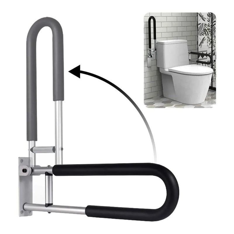 BATH GURU Aluminium Bathroom Flip Up Safety Handrail Support for Senior Citizens, Handicapped, Elderly, Wall Mounted Grab Bars for Toilet Seat, Bathtub 24 Inch, Silver Pack of 1 - Image 1