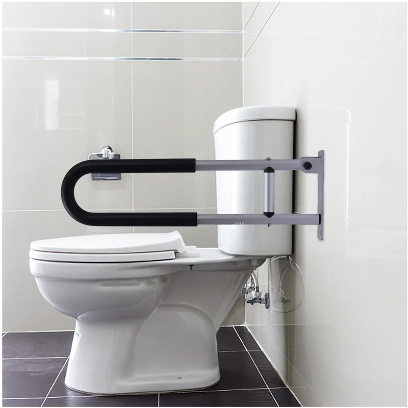BATH GURU Aluminium Bathroom Flip Up Safety Handrail Support for Senior Citizens, Handicapped, Elderly, Wall Mounted Grab Bars for Toilet Seat, Bathtub 24 Inch, Silver Pack of 1 - Image 2
