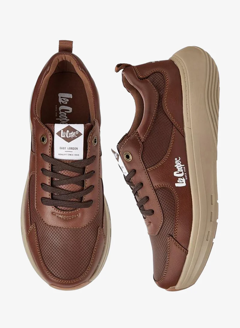 Lee Cooper Men's Solid Lace-Up Sneakers with Pull Tabs