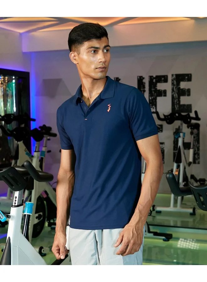 Campus Sutra CS Life Men's Navy Blue Solid Polo Activewear T-Shirt For Casual Wear | Spread Collar | Short Sleeve | Anti-Odor | Dri-Fit | Jersey T-Shirt Crafted With Comfort Fit & High-Performance