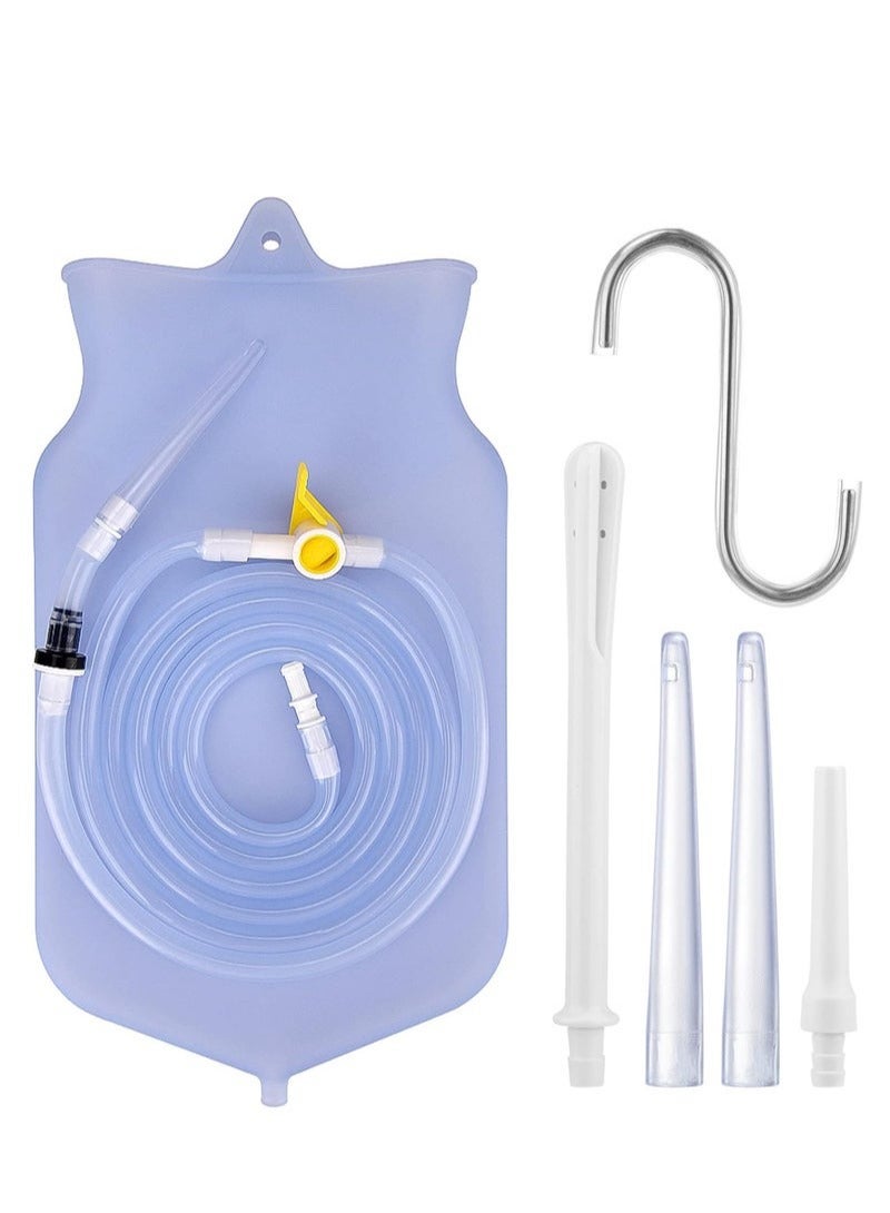 XiuWoo Non-Toxic Silicone Enema Bag Kit,Reusable,2L,with 1.5m Long Hose 5 Replaceable Tips and Controlled Water Flow for Colon Detox Cleanse Douche for Women and Men - Image 1