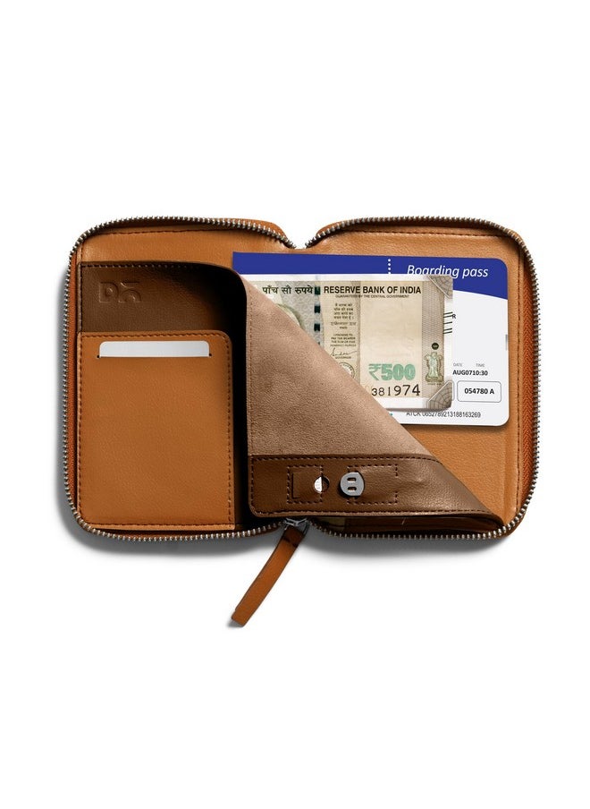 DailyObjects - DailyObjects Check-In Travel Passport Wallet Cover for Men and Women | Passport Cover with Zip Around Closure made of Vegan Leather | Passport Holder with Credit Debit Card Slots - Tan - Image 1