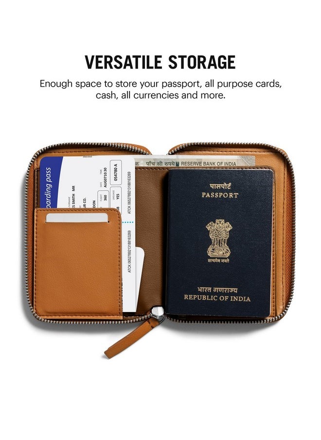 DailyObjects - DailyObjects Check-In Travel Passport Wallet Cover for Men and Women | Passport Cover with Zip Around Closure made of Vegan Leather | Passport Holder with Credit Debit Card Slots - Tan - Image 1