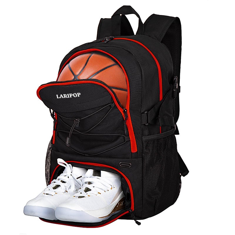LARIPOP Basketball Backpack with Ball Compartment Ventilated Shoe Pocket Fits US Size 15 Water Resistant 30L Sports Bag for Men Women Teen Athletes Practice Travel - Image 2