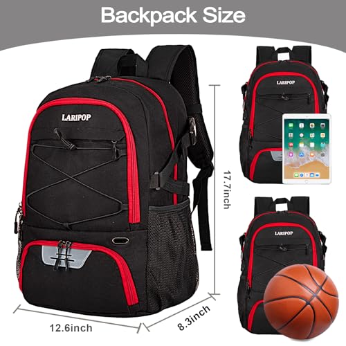 LARIPOP Basketball Backpack with Ball Compartment Ventilated Shoe Pocket Fits US Size 15 Water Resistant 30L Sports Bag for Men Women Teen Athletes Practice Travel - Image 3