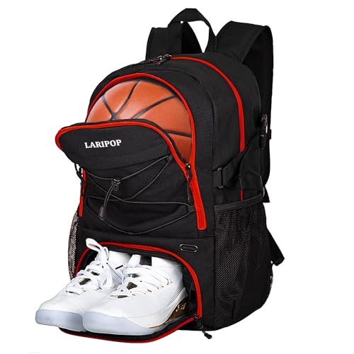 LARIPOP Basketball Backpack with Ball Compartment Ventilated Shoe Pocket Fits US Size 15 Water Resistant 30L Sports Bag for Men Women Teen Athletes Practice Travel - Image 1