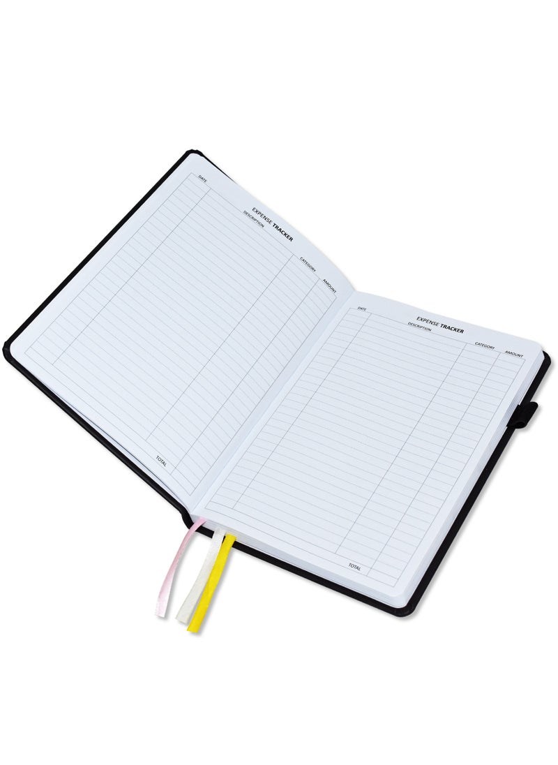 FIS FIS Budget Planner with Elastic Pen Loop Italian PU, Size A5, White Paper, 100 GSM, 128 Pages, Hard Cover, Round Corners, Colour Black - FSORA5BPLANPBK  - Image 2