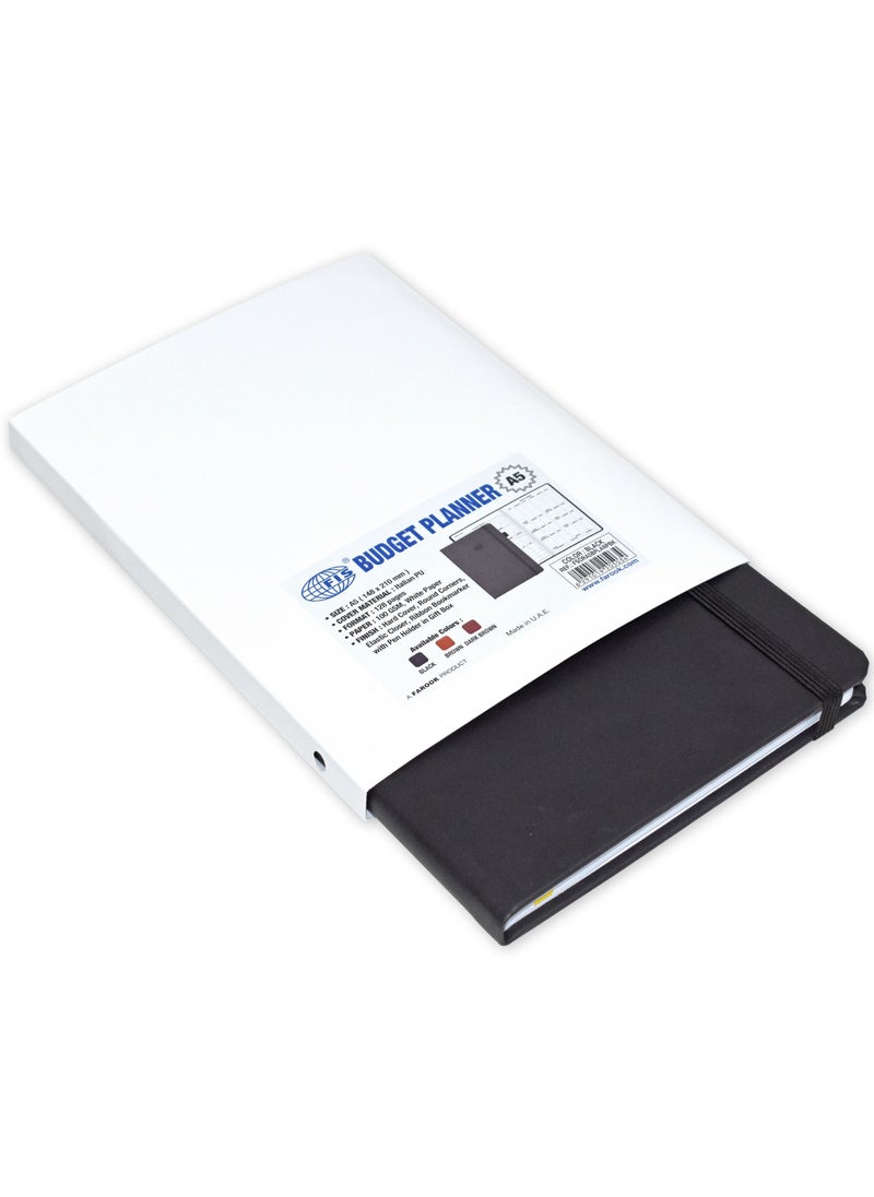 FIS FIS Budget Planner with Elastic Pen Loop Italian PU, Size A5, White Paper, 100 GSM, 128 Pages, Hard Cover, Round Corners, Colour Black - FSORA5BPLANPBK  - Image 4