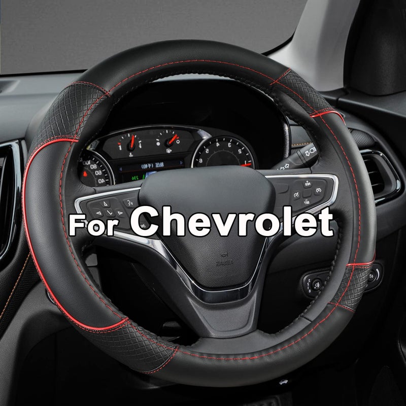 GIANT PANDA Steering Wheel Cover for Chevy Silverado Car Steering Wheel Cover for Chevrolet Colorado Tahoe BlackRed Trim