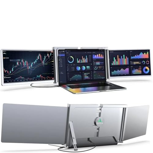 RIITEK 13.3" Portable Tri-Screen Monitor for 13.3"-17.3" Laptop, Fhd 1080P with Kickstand,USB/Type C compaitbility ; Compatible with All Macos, Windows, 1 Year Door Step Warranty - Image 1
