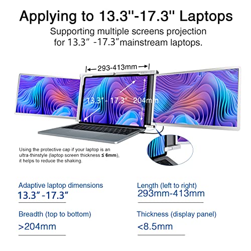 RIITEK 13.3" Portable Tri-Screen Monitor for 13.3"-17.3" Laptop, Fhd 1080P with Kickstand,USB/Type C compaitbility ; Compatible with All Macos, Windows, 1 Year Door Step Warranty - Image 5
