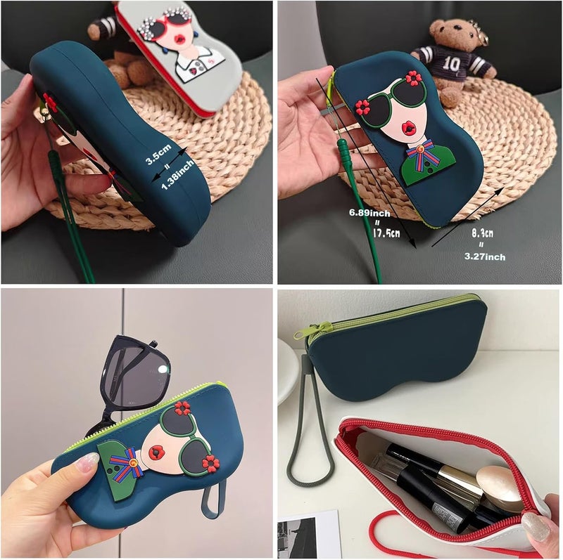 AARUX Cute Silicone Sunglass Case with Zipper & Wrist Strap – Soft Protective Glasses Holder for Women, Men & Kids | Shockproof, Waterproof Eyeglass Pouch with Cleaning Cloth | Travel & Everyday Use - Image 2