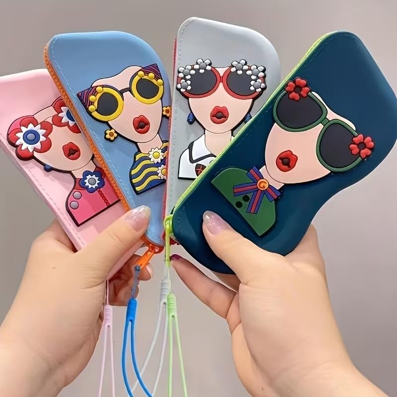 AARUX Cute Silicone Sunglass Case with Zipper & Wrist Strap – Soft Protective Glasses Holder for Women, Men & Kids | Shockproof, Waterproof Eyeglass Pouch with Cleaning Cloth | Travel & Everyday Use - Image 4