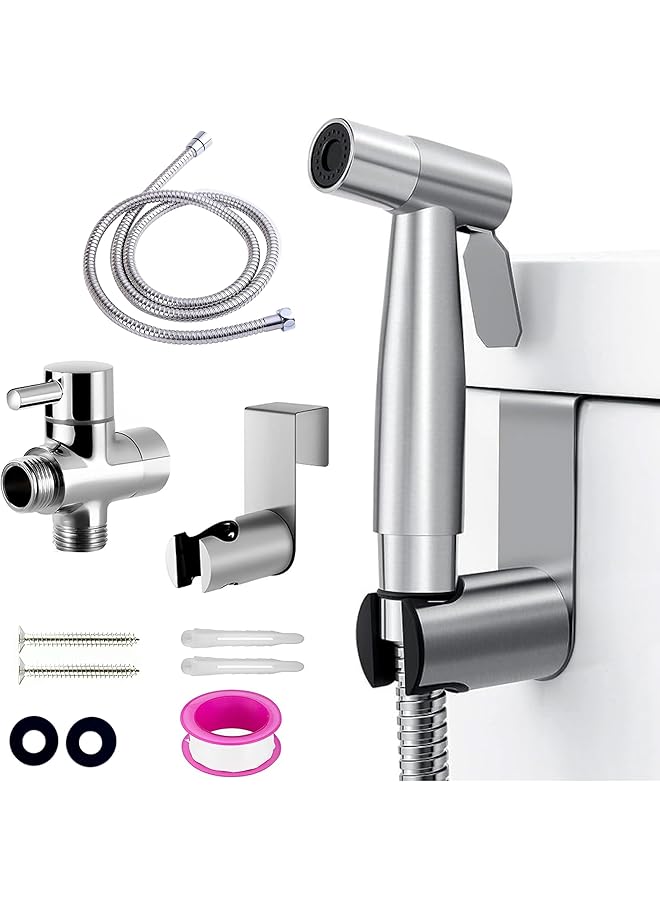 The Bros Multifunctional 304 Stainless Steel Bidet Sprayer for Toilet,Bathroom Handheld Bidet Jet Water Sprayer for Wash, Cloth Diaper with Hose and Toilet Mount - Image 1