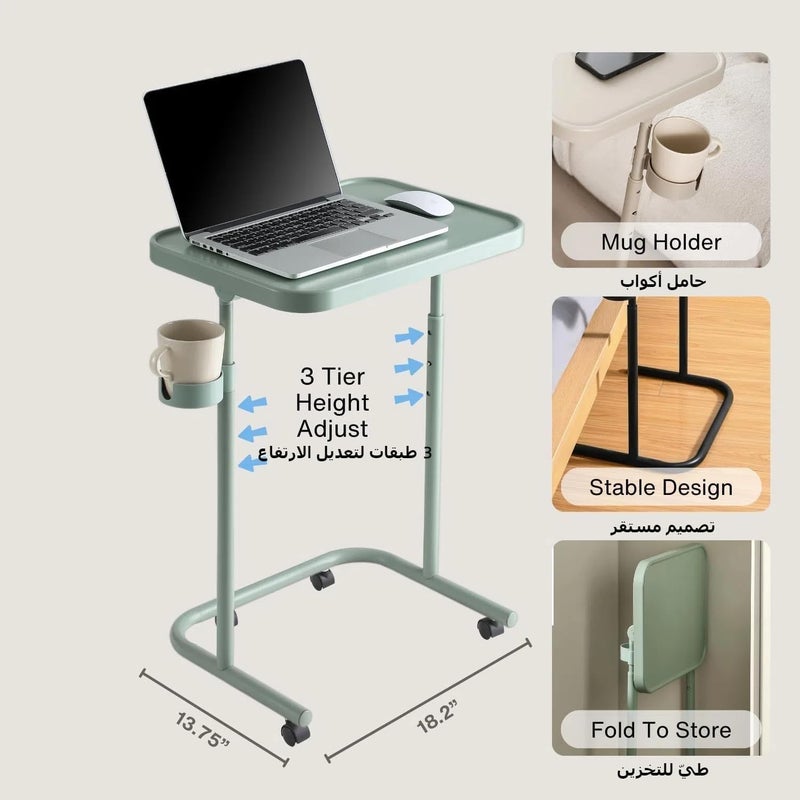 اكسيسن مكتب كمبيوتر محمول، طاولة جانبية، طاولة كمبيوتر محمول قابلة للطي بثلاثة ارتفاعات، زوايا إمالة من 0 إلى 90 درجة، محمولة فوق السرير، مكتب حامل للأريكة (أسود، بعجلات) - Image 3