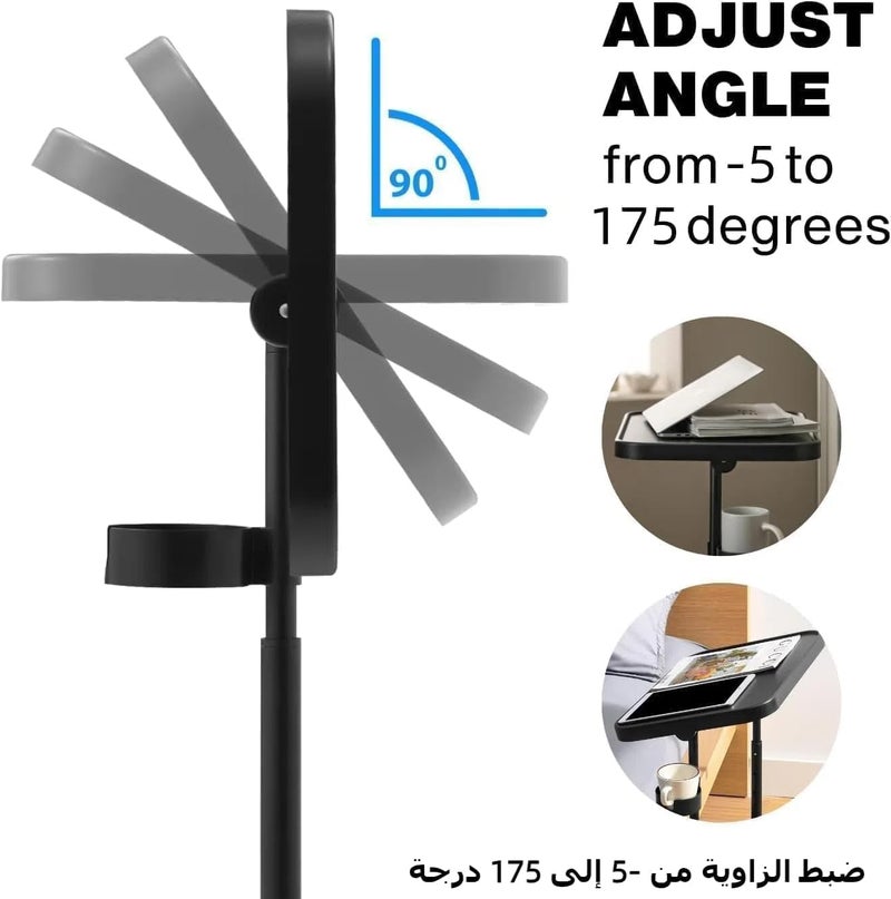 اكسيسن مكتب كمبيوتر محمول، طاولة جانبية، طاولة كمبيوتر محمول قابلة للطي بثلاثة ارتفاعات، زوايا إمالة من 0 إلى 90 درجة، محمولة فوق السرير، مكتب حامل للأريكة (أسود، بعجلات) - Image 4