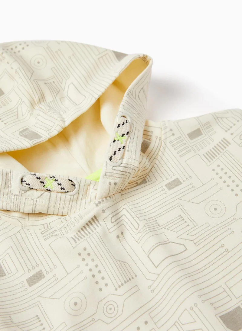 Zippy Hooded Brushed Sweatshirt in Cotton for Boys, White