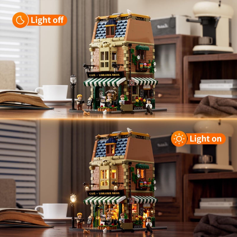 Funwhole Book-Cafe Lighting Building-Bricks Set - City Town Coffee House LED Light Modular Construction Building Model Sets 1718 Pcs for Adults and Teen - Image 2
