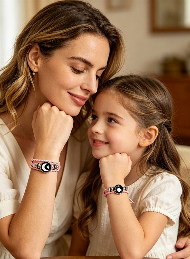 Happy D Luminous Universe and Moon Bracelet, Glow-in-the-Dark Woven Leather Accessory, Friendship Bracelet, Parent-Child Bracelet, Woven Bracelet, Gift Bracelet for Students and Couples - Image 4
