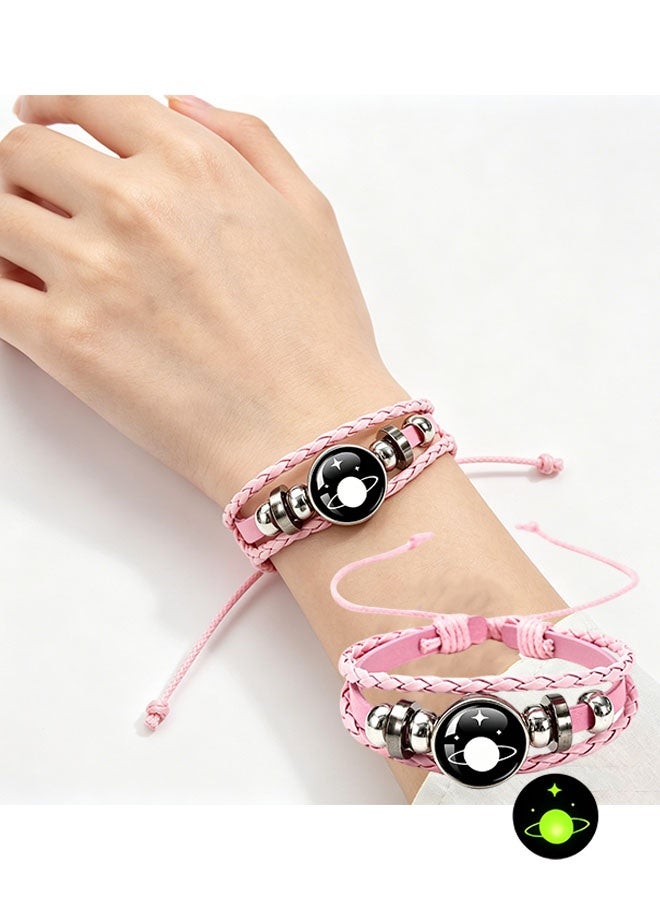 Happy D Luminous Universe and Moon Bracelet, Glow-in-the-Dark Woven Leather Accessory, Friendship Bracelet, Parent-Child Bracelet, Woven Bracelet, Gift Bracelet for Students and Couples - Image 2
