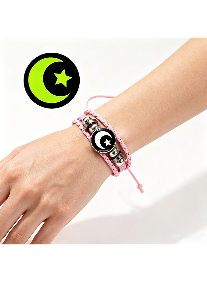 Happy D Luminous Universe and Moon Bracelet, Glow-in-the-Dark Woven Leather Accessory, Friendship Bracelet, Parent-Child Bracelet, Woven Bracelet, Gift Bracelet for Students and Couples - Image 3