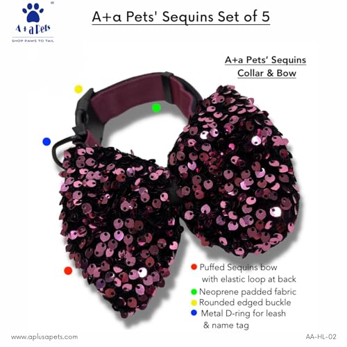 A+a Pets' Sequins Set of 5- Harness, Leash, Collar, Bow & Poo Bag Pouch for Dogs and Cats (XL, Pink) - Image 5