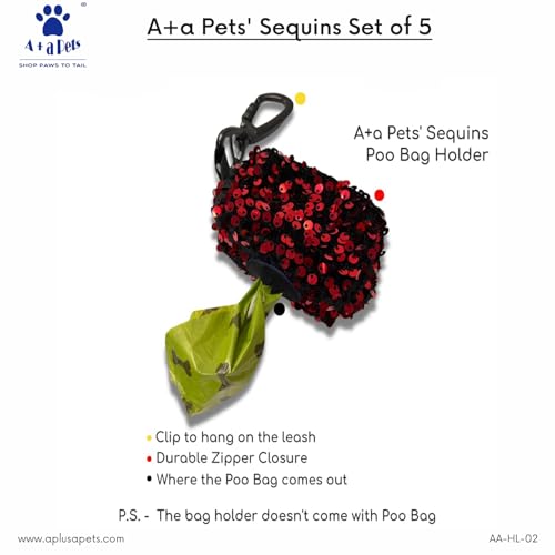 A+a Pets' Sequins Set of 5- Harness, Leash, Collar, Bow & Poo Bag Pouch for Dogs and Cats (XL, Pink) - Image 3