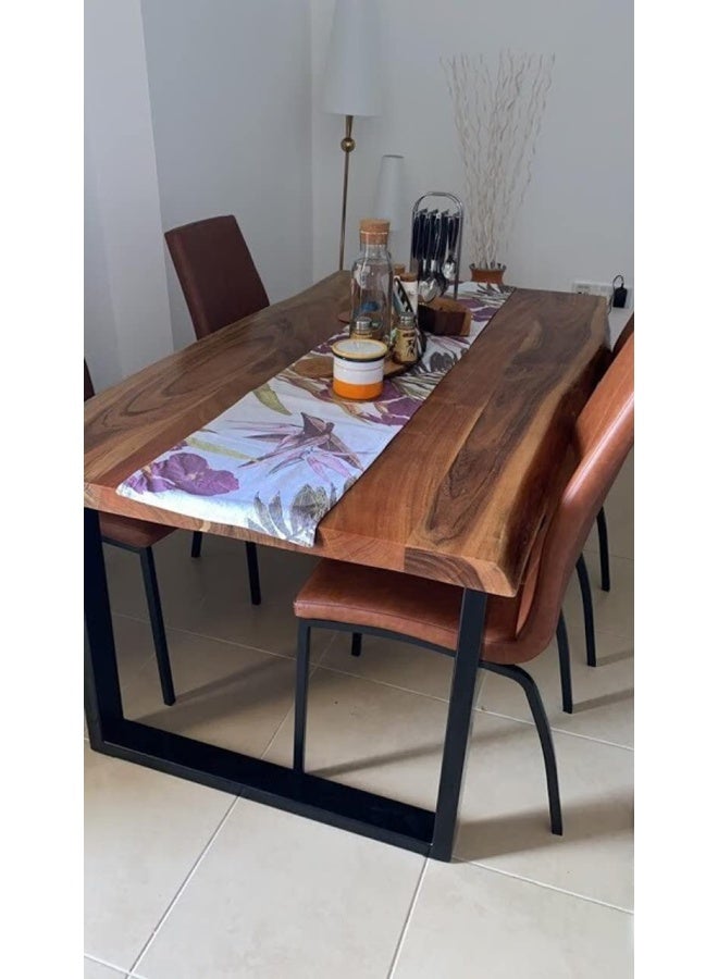 HANDPICKED FURNITURE Dining Table Acacia Wood Industrial style - U Shape Legs - with 2 Bench - 120x210 cm 3.9x6.9 ft  - Image 4