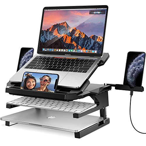 AboveTEK Laptop Stand, 20 Angles Two-Layer Height Adjustable Laptop Stands, Portable Laptop Riser with 360 Rotating Base Storage Space & Extra Phone Holders Compatible with 10''-17'' Laptops Black - Image 1