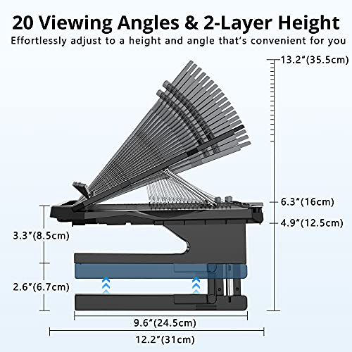 AboveTEK Laptop Stand, 20 Angles Two-Layer Height Adjustable Laptop Stands, Portable Laptop Riser with 360 Rotating Base Storage Space & Extra Phone Holders Compatible with 10''-17'' Laptops Black - Image 3