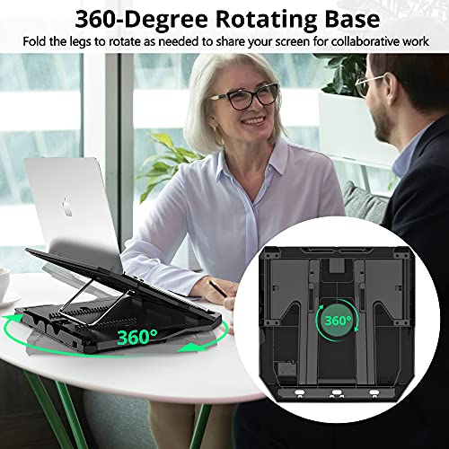 AboveTEK Laptop Stand, 20 Angles Two-Layer Height Adjustable Laptop Stands, Portable Laptop Riser with 360 Rotating Base Storage Space & Extra Phone Holders Compatible with 10''-17'' Laptops Black - Image 4