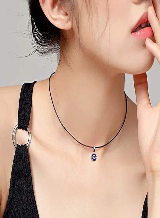 WLL Blue Evil Eyes Pendant Choker Necklaces Leather Glass Charm Lucky Necklace for Womens(leather cord) - Image 3