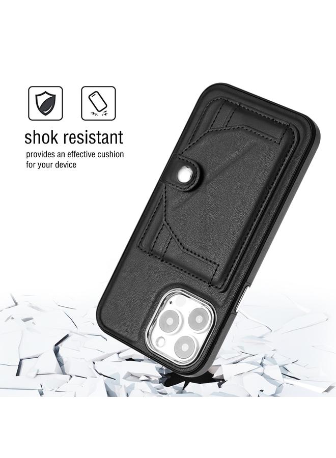 زبون جراب هاتف جلدي مقاوم للصدمات لهاتف iPhone 13 Pro Max مع حامل بطاقة - Image 3