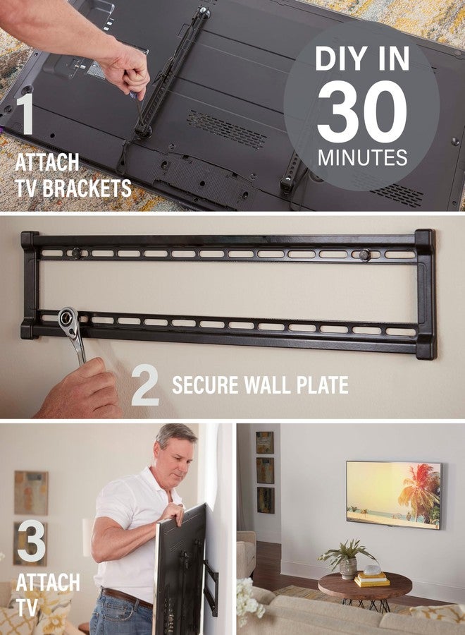 SANUS Low Profile TV Wall Mount for 40" to 80" TVs - Universal Fixed Wall Mount TV Bracket, Slim 1” Profile - 3 Step Easy Install w/Included Hardware - UL Certified - Image 5