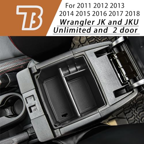 TACOBRO Center Console Organizer Tray for Jeep Wrangler JK and JKU 2011-2018 Accessories, Unlimited and 2 door, including Rubicon, Sport, Sahara Storage Box Insert Tray,NOT for 2018 JL/JLU, Black Trim - Image 2