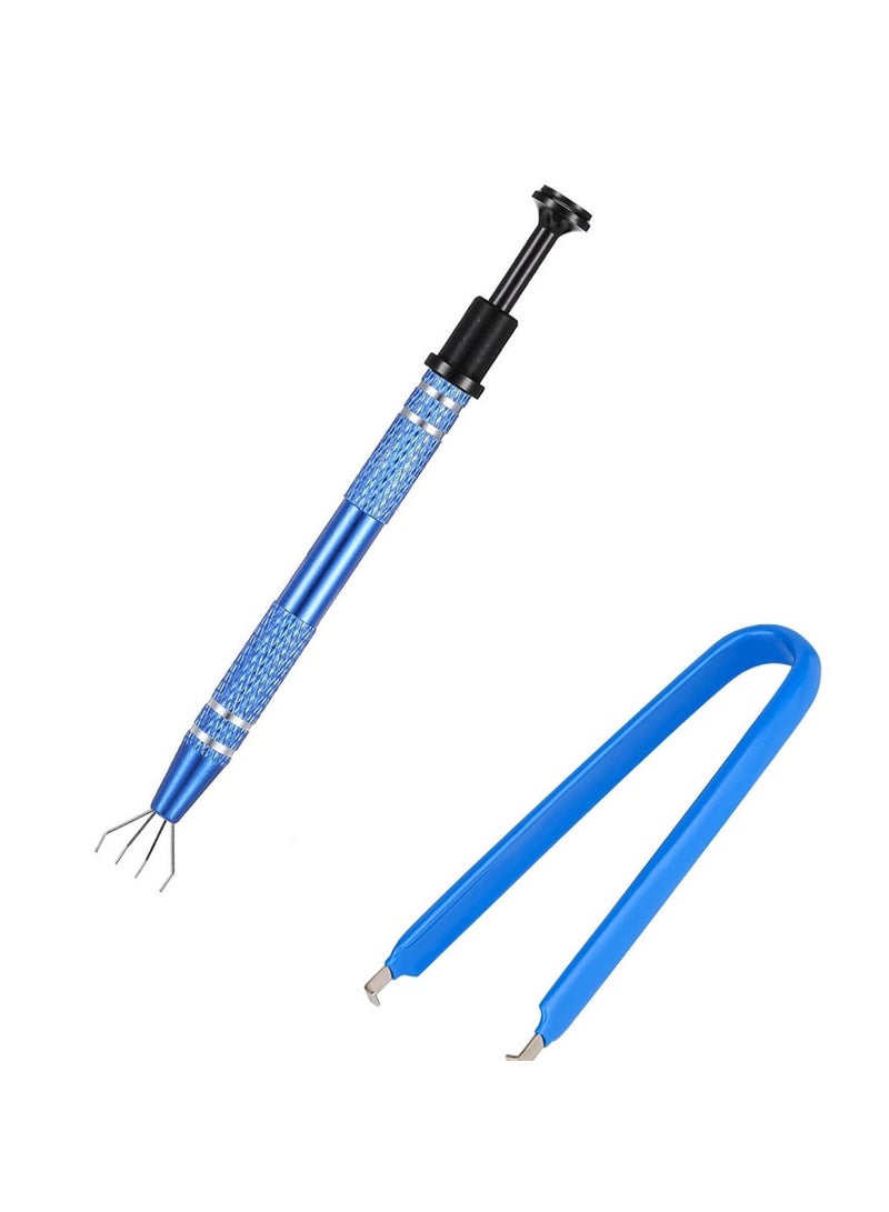 2 pcs 4-Claw Pick Up Tool and Extractor Tool, Stainless Steel Piercing Ball Grabber Jeweler Pearl Grabber Insulated IC Chip Puller Tiny Object - Image 1
