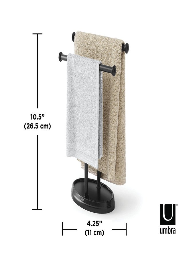 Umbra Shift Palm Towel Tree with Heavy Metal Base, T-Shaped Double Tiered Towel Holder, Black - Image 2