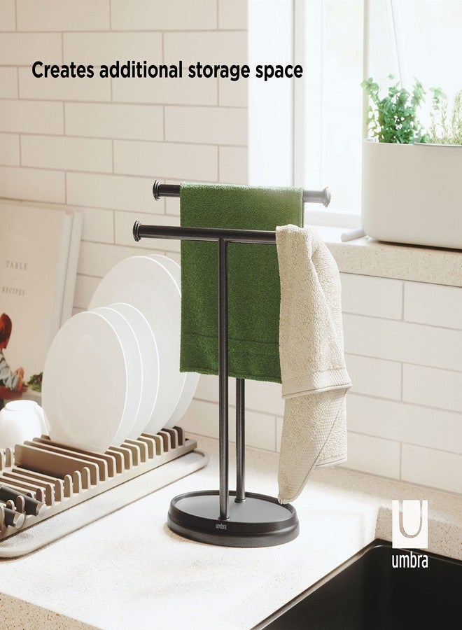 Umbra Shift Palm Towel Tree with Heavy Metal Base, T-Shaped Double Tiered Towel Holder, Black - Image 5
