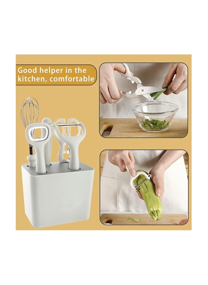 Risen 6-Piece Kitchen Gadgets Set – Includes Bottle Peeler, Opener, Whisk, Fruit Knife, Scissors, and Decorative Storage Base with Bottom Filter Screen Design (White)  - Image 3