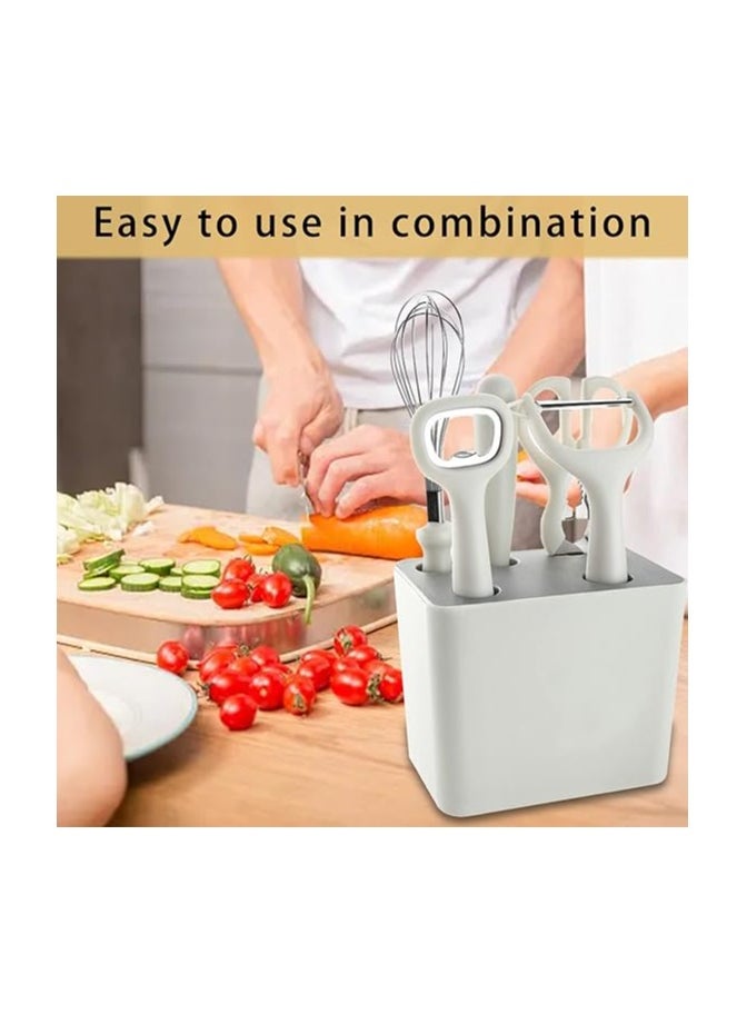 Risen 6-Piece Kitchen Gadgets Set – Includes Bottle Peeler, Opener, Whisk, Fruit Knife, Scissors, and Decorative Storage Base with Bottom Filter Screen Design (White)  - Image 4