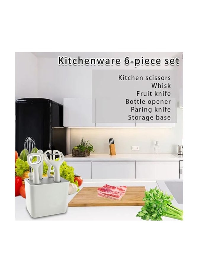 Risen 6-Piece Kitchen Gadgets Set – Includes Bottle Peeler, Opener, Whisk, Fruit Knife, Scissors, and Decorative Storage Base with Bottom Filter Screen Design (White)  - Image 5